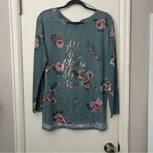 Floral Long Sleeve Top - Blue and Pink